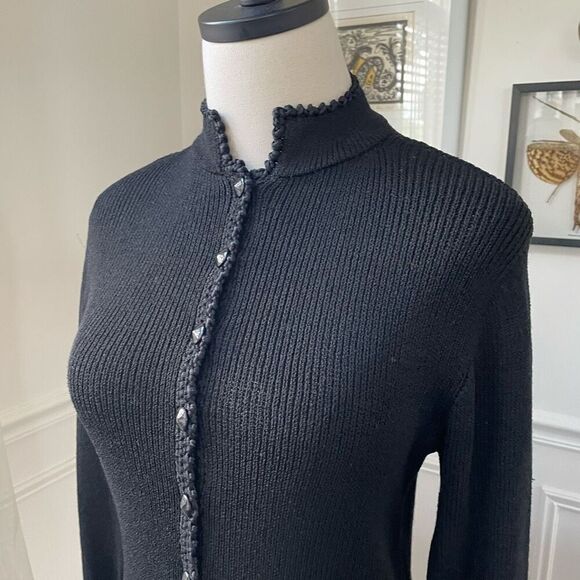 Vintage 70s St John 2pc Pleated Skirt Suit Set Santana Knit Black  4 - Picture 5 of 10